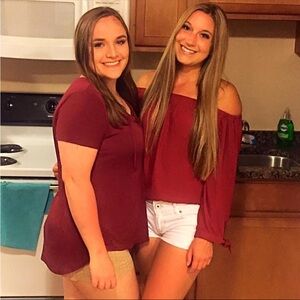 Express Vibrant Red Gathered Off the Shoulder Top